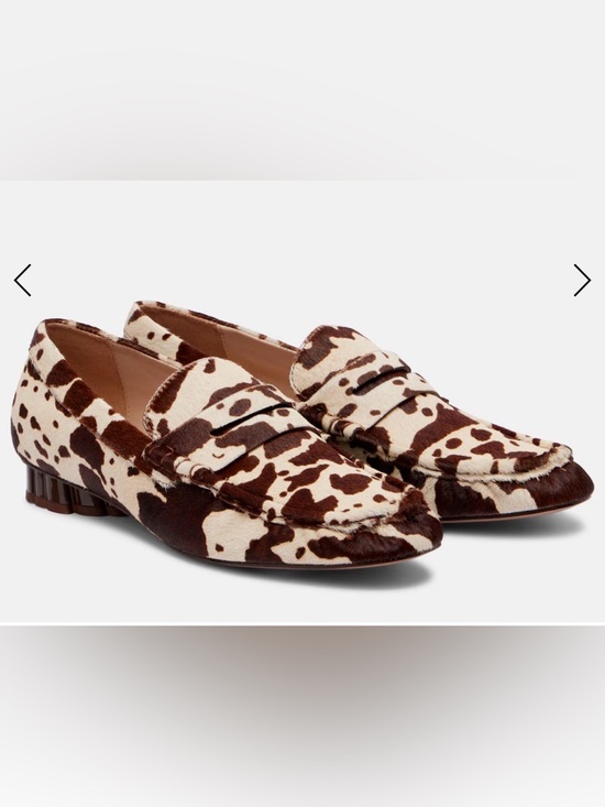 FARM Rio Shoes - FARM Rio Monstera Heel Cow-Print Penny Loafers in Brown & Cream, NIB, Various